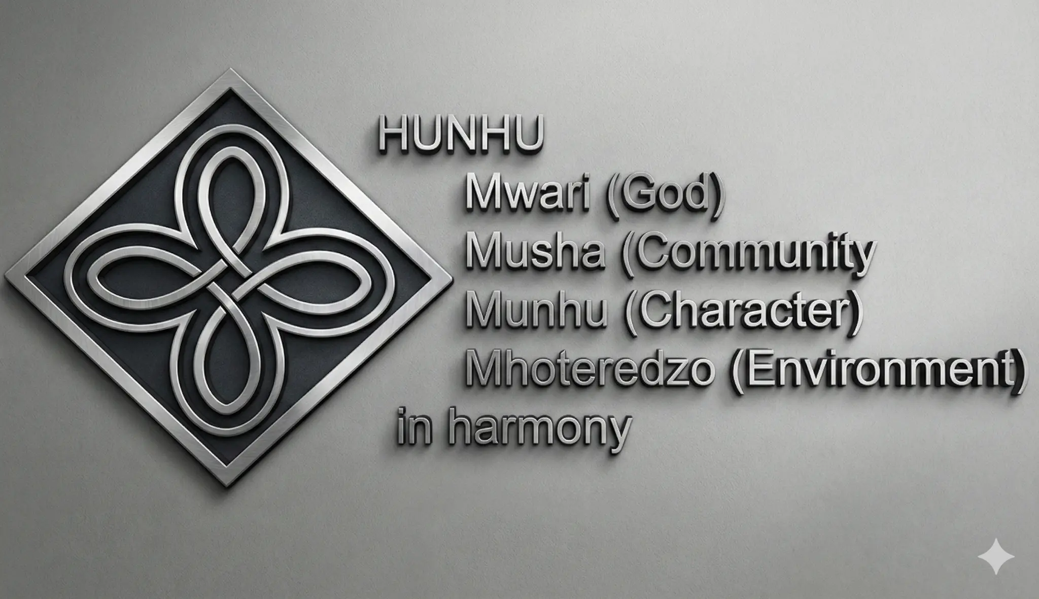HUNHU - Mwari (God), Musha (Community), Munhu (Character), Mhoteredzo (Environment) in harmony